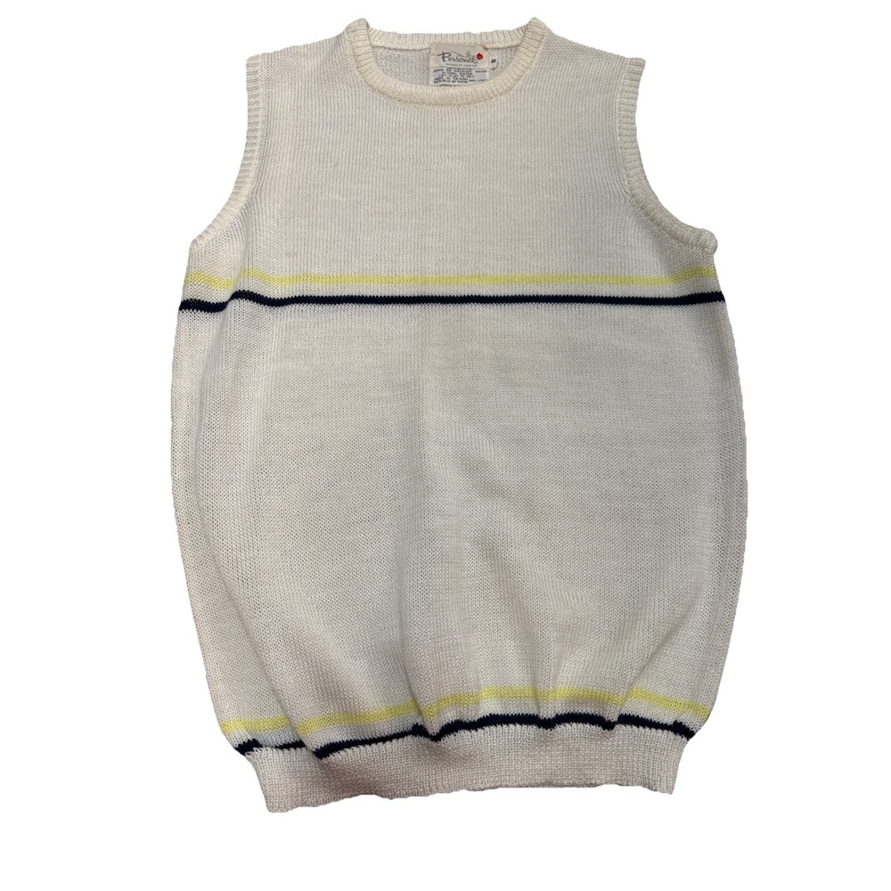 Vintage 80s Personal By Leslie Fay  Sweater Vest Size S Ivory Striped Rave Retro
